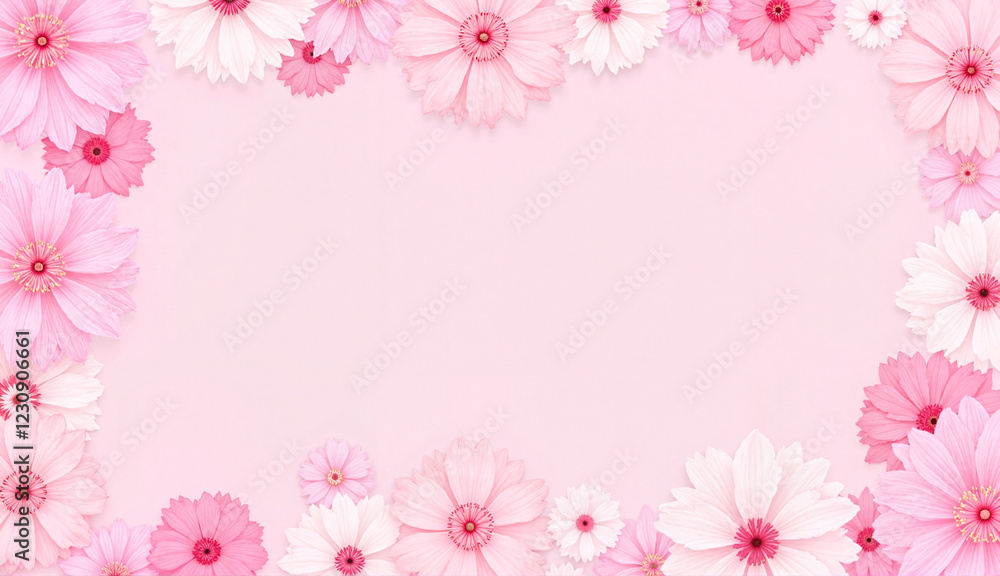 Pink floral border background with soft pastel tones Pink floral border background with soft pastel tones