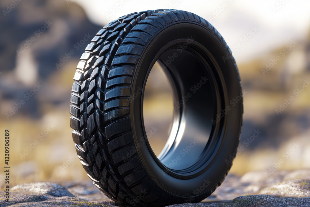 close up view of tire showcasing its tread pattern and design, emphasizing durability and performance. image captures tire at 45 degree angle, highlighting its robust features close up view of tire showcasing its tread pattern and design, emphasizing durability and performance. image captures tire at 45 degree angle, highlighting its robust features