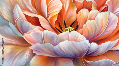 Wallpaper Mural A detailed close-up of a blooming tulip with rich colors and smooth, delicate petals, showcasing the flower's elegance and natural beauty. Torontodigital.ca