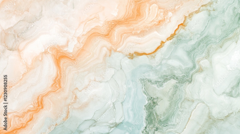 Abstract marble texture with flowing organic lines in soft orange and green tones Abstract marble texture with flowing organic lines in soft orange and green tones