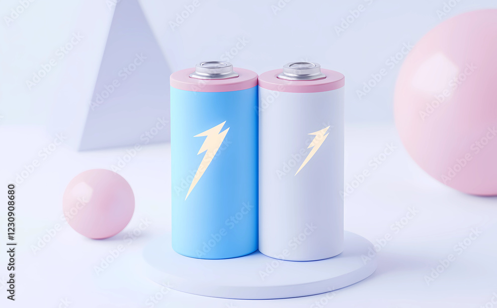 Two batteries with lightning bolts on them are on a white surface Two batteries with lightning bolts on them are on a white surface