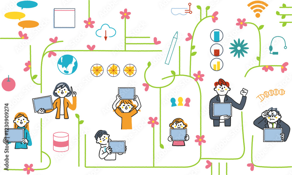 ICT教育とネットワークで繋がる人々 ITのシンボリックなアイコンのセットのストックイラスト素材
ICT教育とネットワークで繋がる人々 ITのシンボリックなアイコンのセットのストックイラスト素材