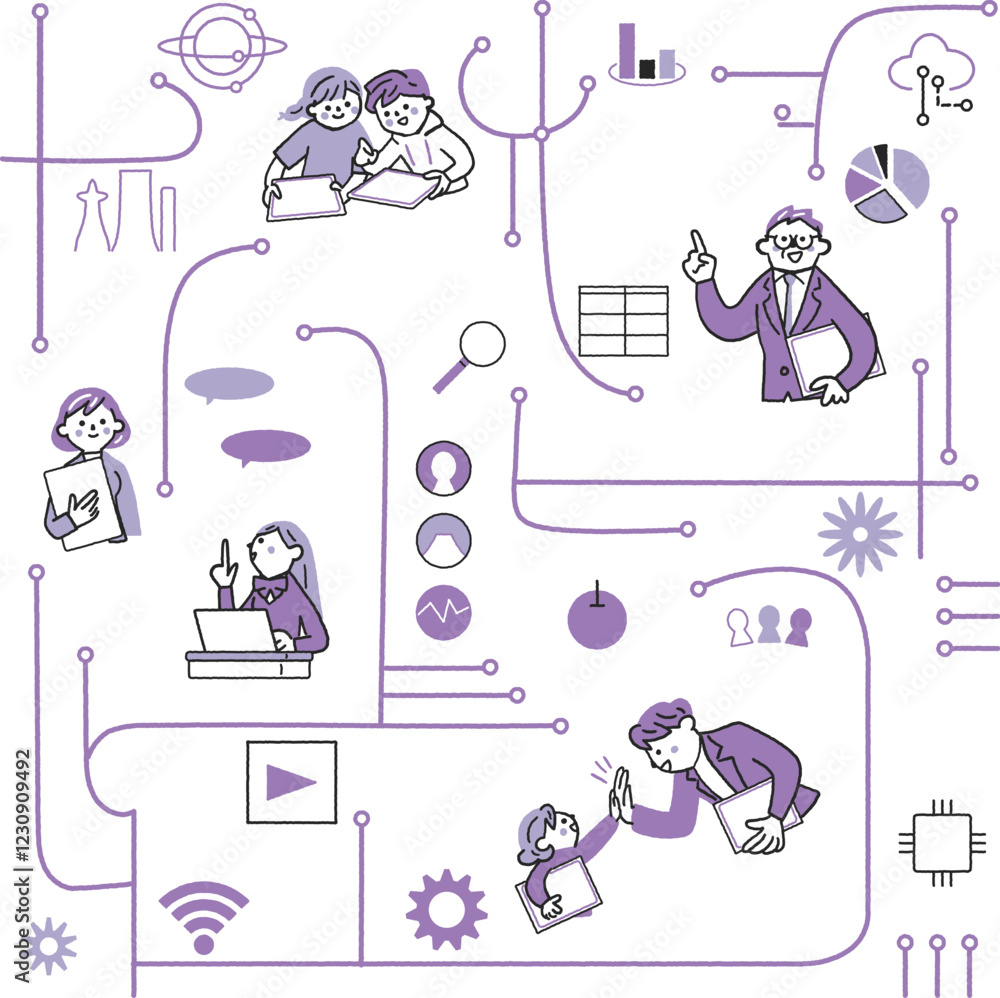 ICT教育とネットワークで繋がる人々 ITのシンボリックなアイコンのセットのストックイラスト素材
ICT教育とネットワークで繋がる人々 ITのシンボリックなアイコンのセットのストックイラスト素材