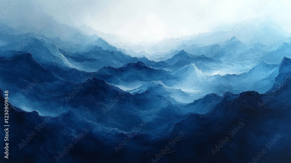 Obraz premium Abstract Blue Waves Painting with Soft Turquoise. Generative AI