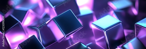 Vector design of bold 3D squares and triangles with neon light highlights captured in bright contrast lighting