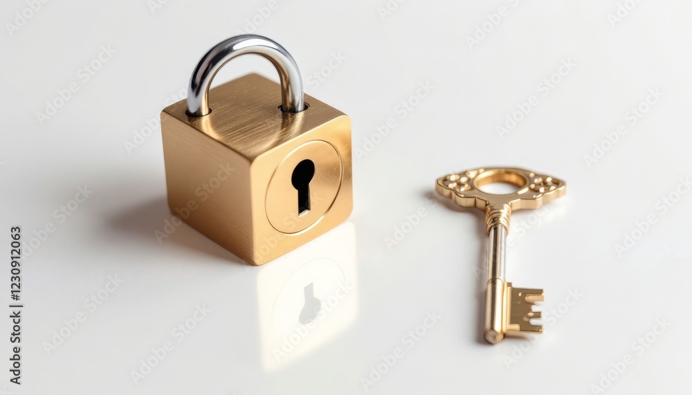 Gold Padlock and Key Security Image Stock Photo Gold Padlock and Key Security Image Stock Photo