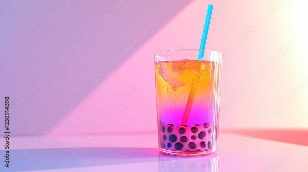 A vibrant image of a refreshing glass of bubble tea with a colorful straw, featuring visible tapioca pearls and tea layers, on a pristine white surface. A vibrant image of a refreshing glass of bubble tea with a colorful straw, featuring visible tapioca pearls and tea layers, on a pristine white surface.