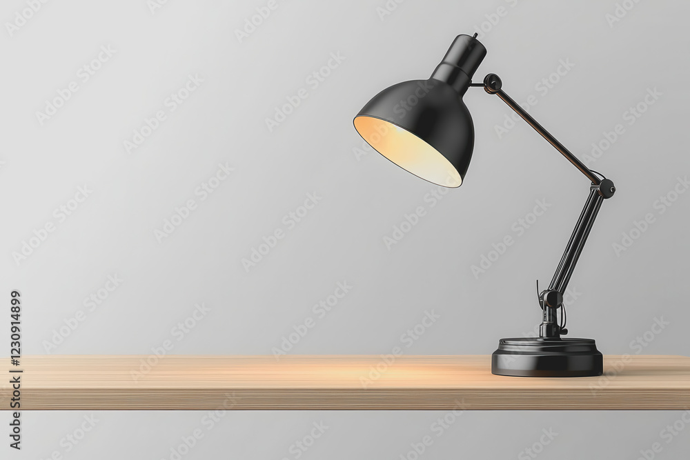 Black desk lamp placed on a wooden table in a well-lit room showcasing modern interior design and functional workspace Black desk lamp placed on a wooden table in a well-lit room showcasing modern interior design and functional workspace