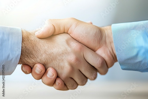 Close-up of handshake between two caucasian male adults in formal attire photo