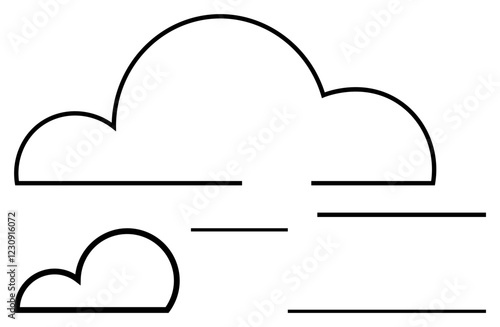 Simplified cloud shapes and horizontal lines evoke networking, data transfer, and communication. Ideal for tech, cloud computing, data sharing, storage, minimal design, futurism abstract line flat