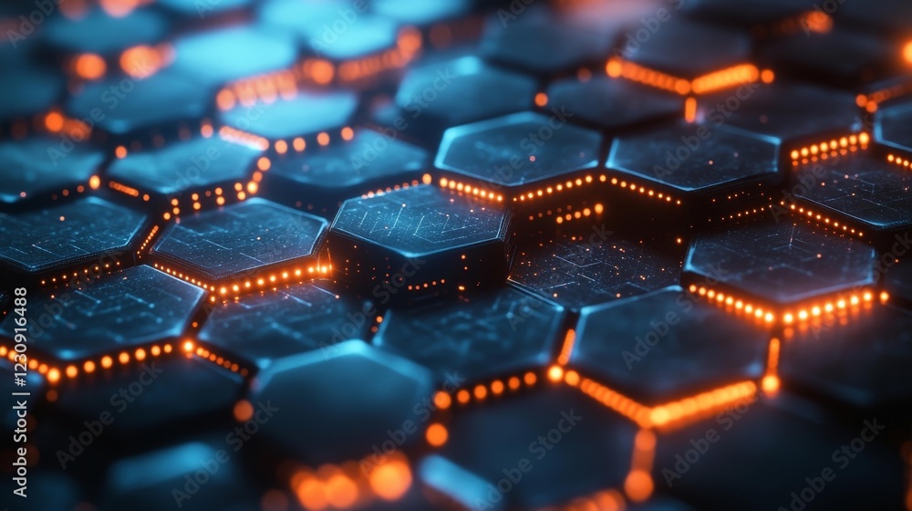 Obraz premium Futuristic Hexagonal Digital Grid with Lights. Generative AI