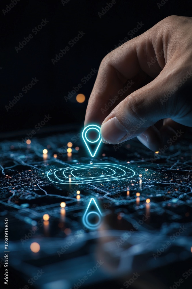 Naklejka premium Person Navigating a Holographic Map, Representing Modern Navigation Systems
