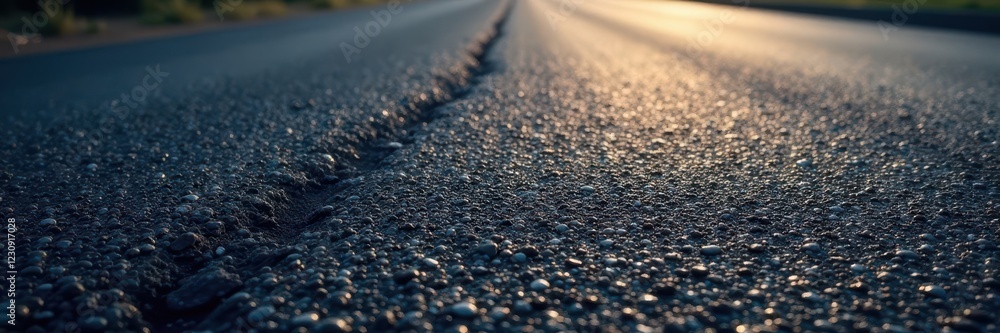 Rough asphalt with visible aggregate, shadows, and minor cracks, dark, distressed Rough asphalt with visible aggregate, shadows, and minor cracks, dark, distressed