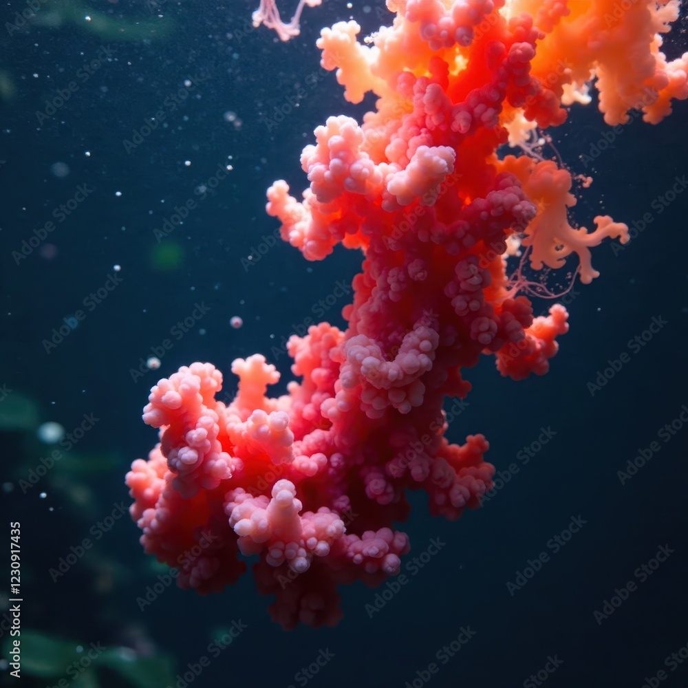 Fototapeta premium Dark ink plume expands underwater, fine tendrils, still life, science