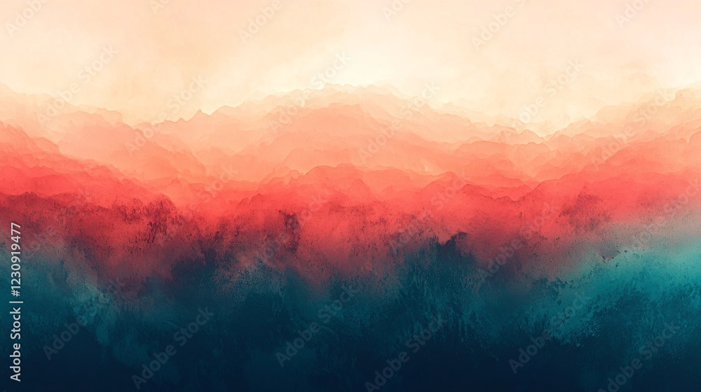 Abstract Layers of Coral and Turquoise Gradient Waves on a Creamy Sky. Abstract Layers of Coral and Turquoise Gradient Waves on a Creamy Sky.