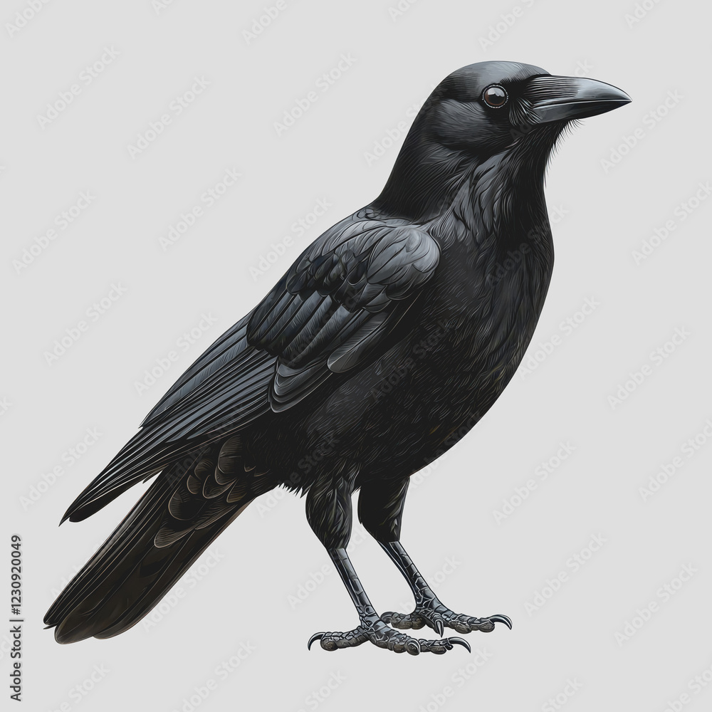 Fototapeta premium Black bird perched on a white surface in a minimalistic setting showcasing its features and natural posture with a clean background