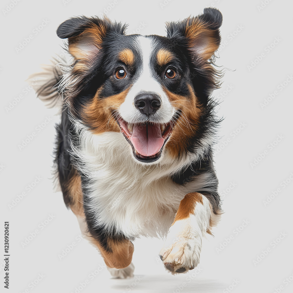 Dog running with mouth open in a grassy field during daytime showcasing playful and energetic behavior in a natural outdoor setting