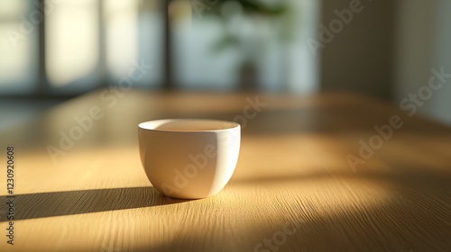 Minimalist White Bowl on Wooden Table in Natural Light