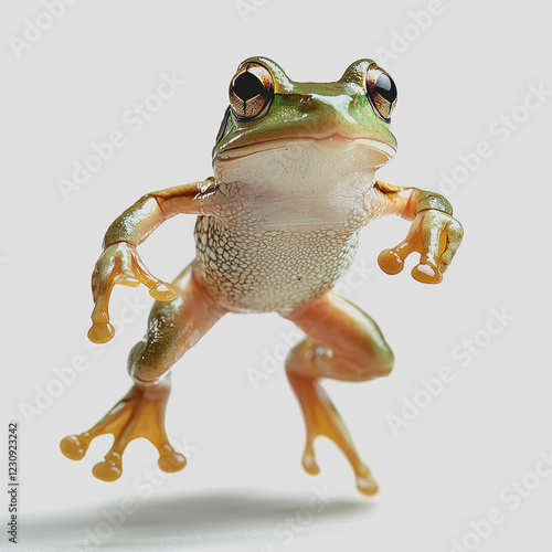 A frog wearing sunglasses perched on a leaf in a natural setting showcasing its playful and unique appearance in the environment