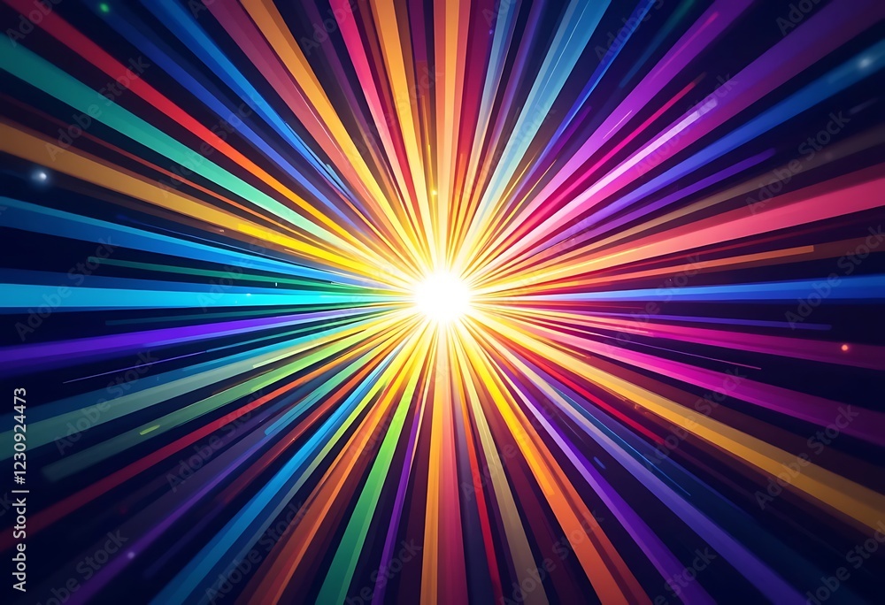 Vibrant Rainbow Light Rays Converging at a Bright Core Vibrant Rainbow Light Rays Converging at a Bright Core