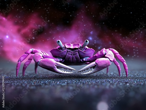 Cosmic crab floating in space, surrounded by stars and nebula, 3D illustration photo