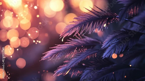 Wallpaper Mural Beautiful close-up of delicate leaves illuminated by warm lights in an enchanting setting at night Torontodigital.ca