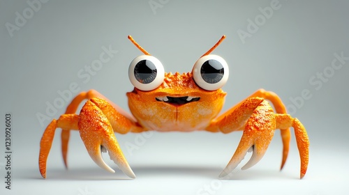 Cute cartoonstyle crab with oversized eyes, cheerful expression, 3D illustration photo