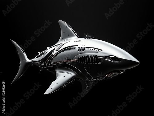 Cybernetic shark with a jet propulsion system, hightech marine design, 3D illustration photo