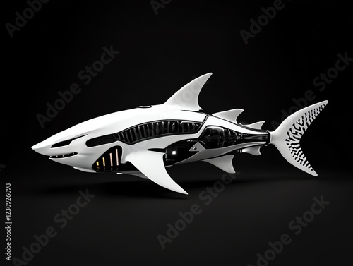 Cybernetic shark with a jet propulsion system, hightech marine design, 3D illustration photo