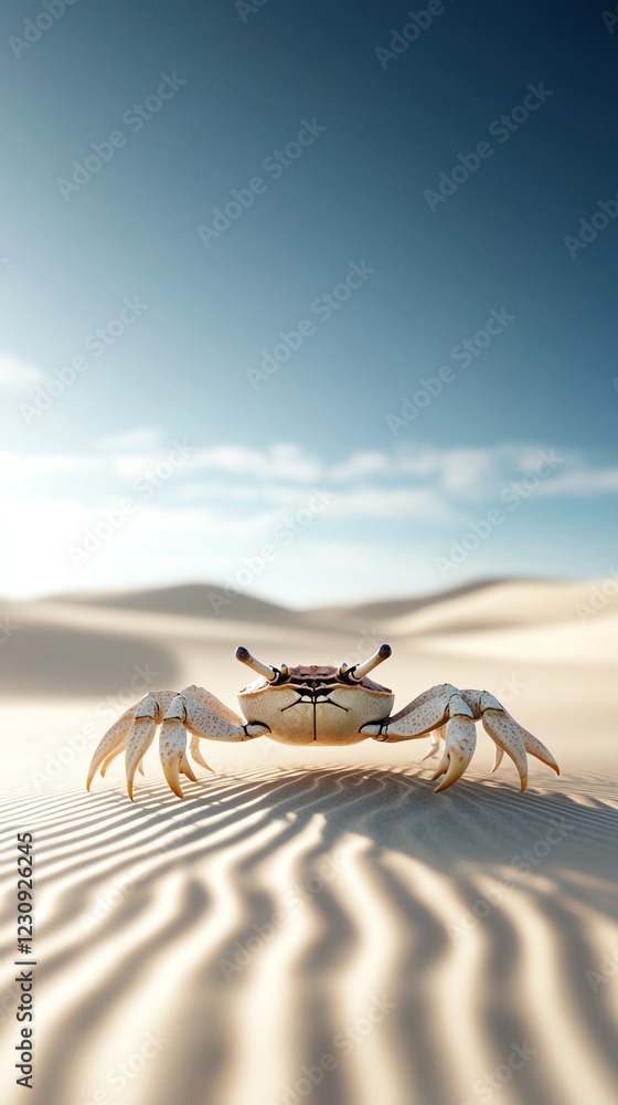 Obraz premium Giant sand crab emerging from a dune, desert landscape, 3D illustration