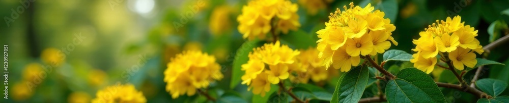 Yellow Mahonia flowers in profusion on a mature Aquifolium, evergreen tree, spring blossoms, aquatic plant Yellow Mahonia flowers in profusion on a mature Aquifolium, evergreen tree, spring blossoms, aquatic plant