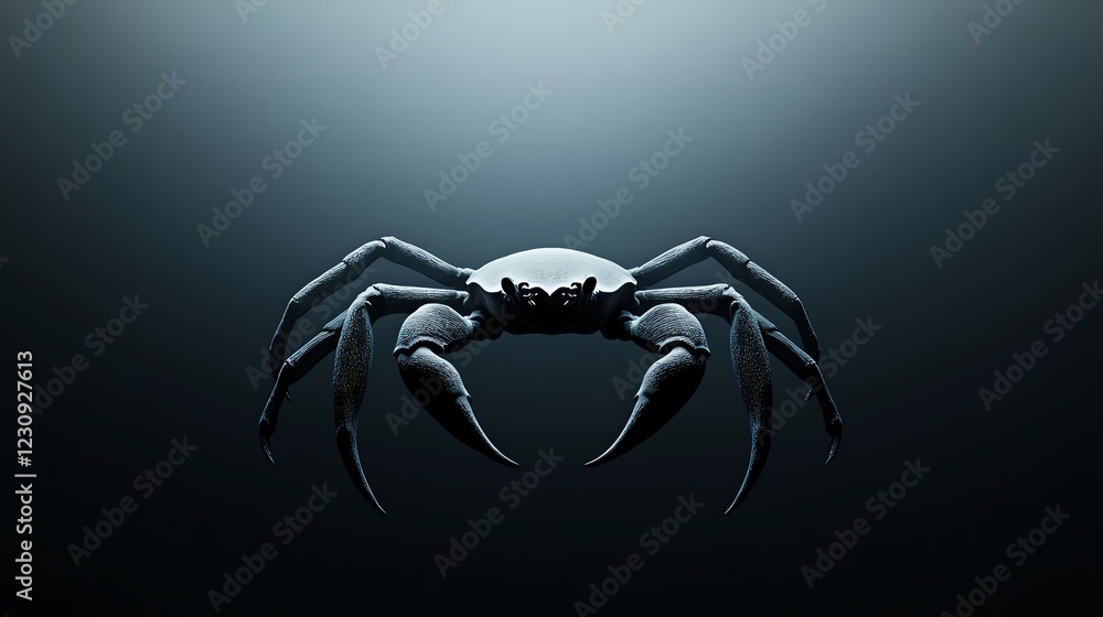 Fototapeta premium Shadowy spectral crab lurking in the deep ocean, mysterious and ominous, 3D illustration