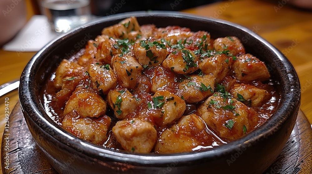 Savory Chicken Stew in a Dark Bowl Savory Chicken Stew in a Dark Bowl