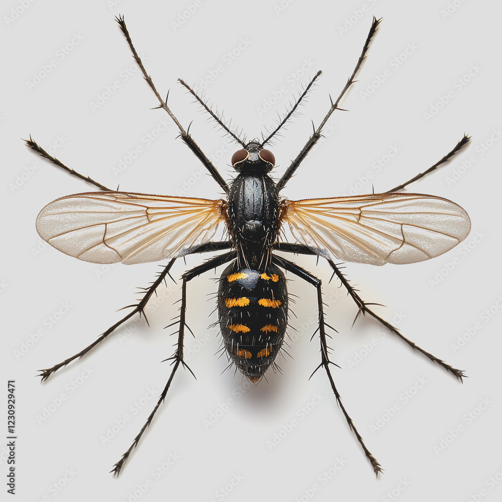 Black and yellow insect with long antennae perched on a green leaf in a natural environment under soft sunlight Black and yellow insect with long antennae perched on a green leaf in a natural environment under soft sunlight
