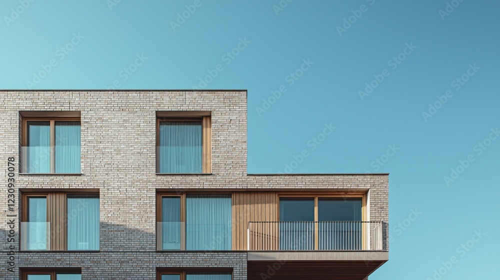 Modern Building with Clean Lines and Large Windows Against Sky Modern Building with Clean Lines and Large Windows Against Sky