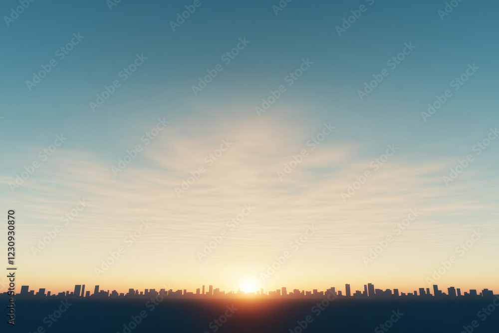 A city skyline with a bright orange sun in the sky A city skyline with a bright orange sun in the sky