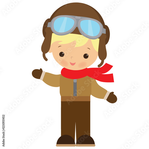 Cute little aviator boy vector cartoon illustration