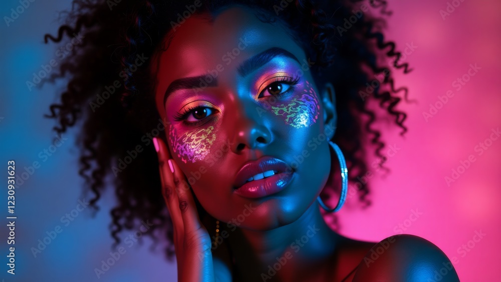 Obraz premium Retro-Futuristic Portrait with Neon Makeup