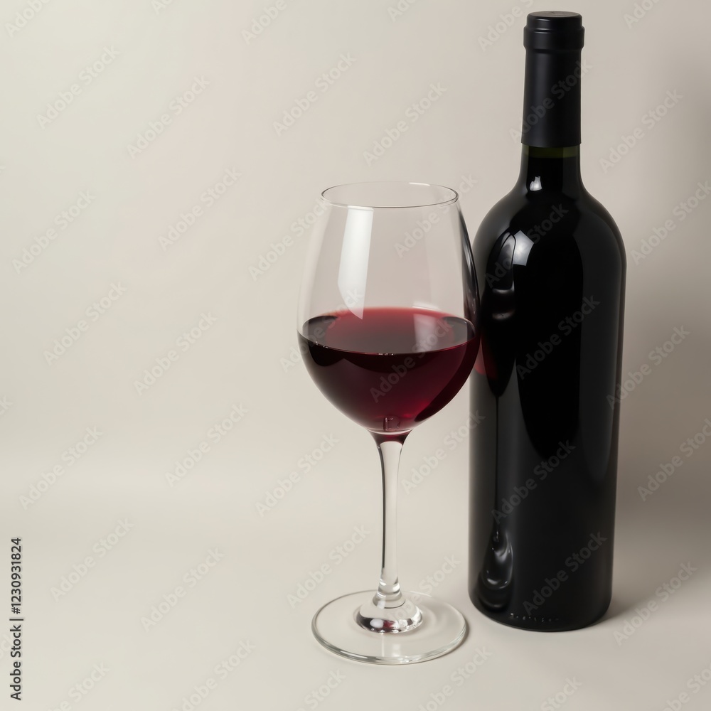 Dark red wine in crystal glass next to bottle , wine cellar, rich Dark red wine in crystal glass next to bottle , wine cellar, rich