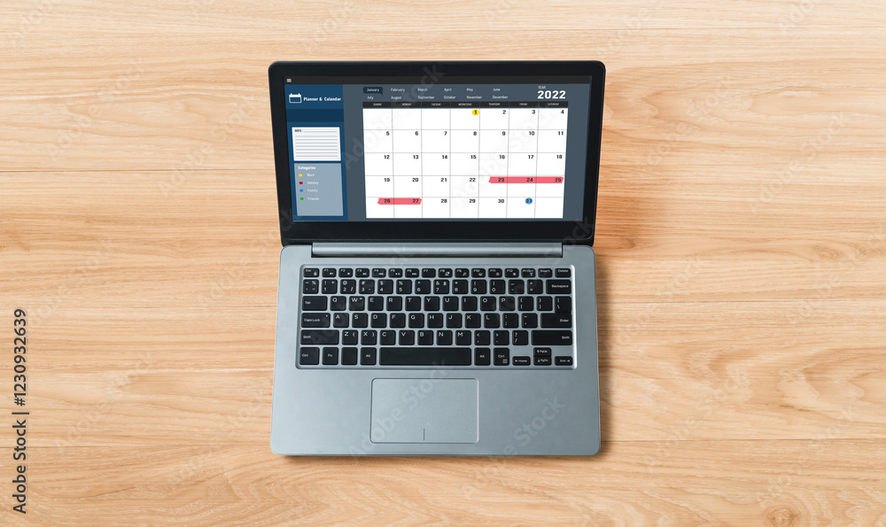Calendar on computer software application for modish schedule planning for personal organizer and online business Calendar on computer software application for modish schedule planning for personal organizer and online business