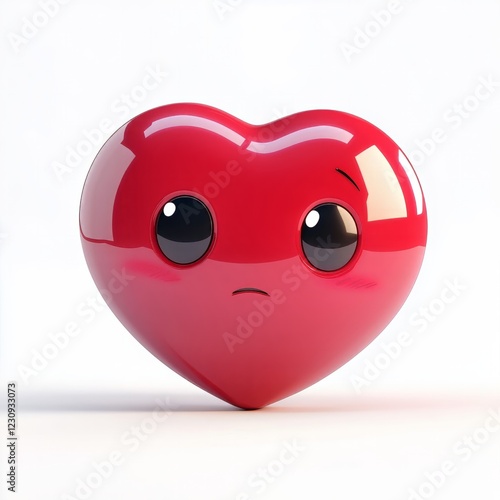 3D comic Red heart icon, crying tears, sad mood, isolated on white background - generative ai