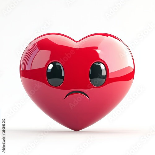 3D comic Red heart icon, crying tears, sad mood, isolated on white background - generative ai
