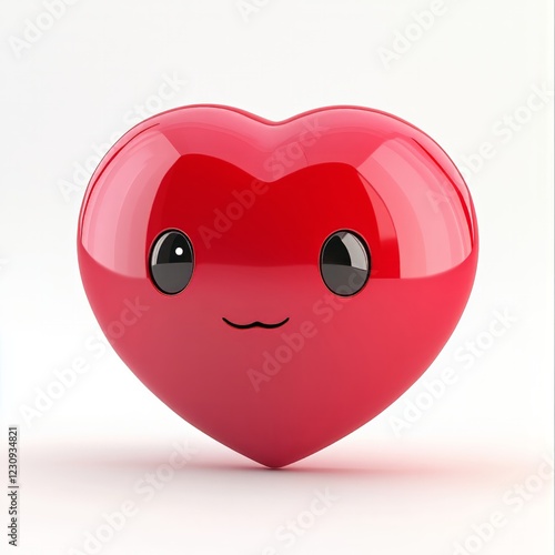 3D comic Red heart icon, in happy mood isolated on white background, smiling - Generative AI