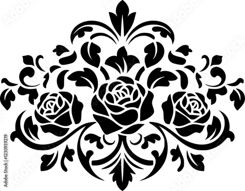 Elegant Black and White Rose Ornament Design