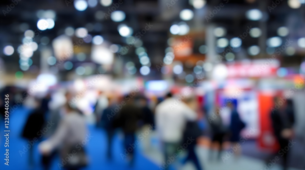 Large Crowd of People at Business Trade Show or Convention Event with Bokeh Lights and Abstract Blur Background - Defocused Attendees Walking on Blue Carpet in Exhibition Hall for Corporate Networking Large Crowd of People at Business Trade Show or Convention Event with Bokeh Lights and Abstract Blur Background - Defocused Attendees Walking on Blue Carpet in Exhibition Hall for Corporate Networking