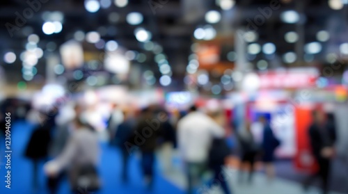 Wallpaper Mural Large Crowd of People at Business Trade Show or Convention Event with Bokeh Lights and Abstract Blur Background - Defocused Attendees Walking on Blue Carpet in Exhibition Hall for Corporate Networking Torontodigital.ca