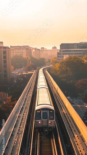Aerial View of DC Metro Train Traveling Through Urban Landscape