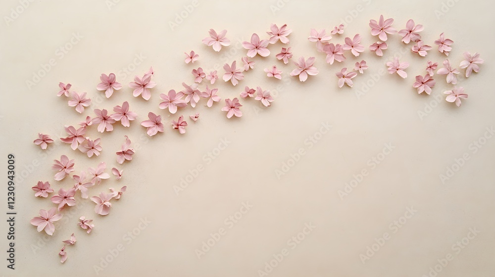 Obraz premium Delicate Arrangement of Pink Cherry Blossoms on a Neutral Background