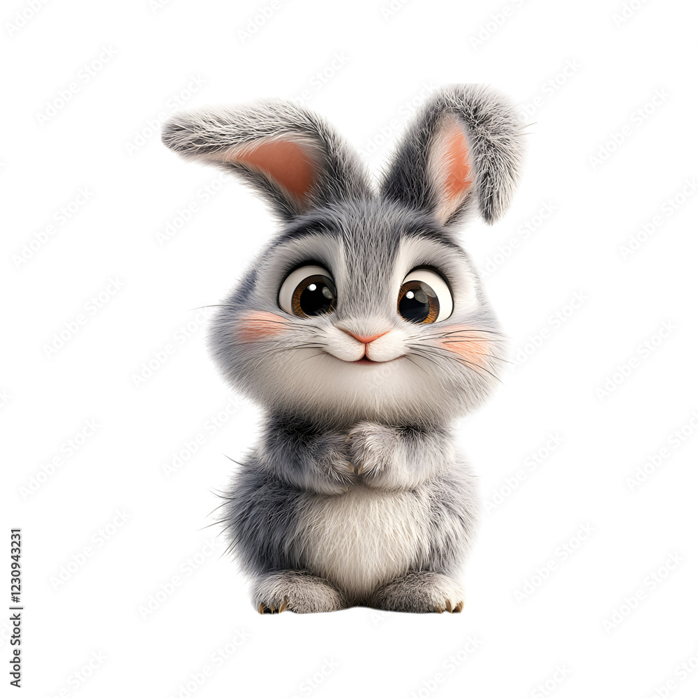 Fluffy 3D Cartoon Bunny with Droopy Ears Isolated on Transparent Background Fluffy 3D Cartoon Bunny with Droopy Ears Isolated on Transparent Background