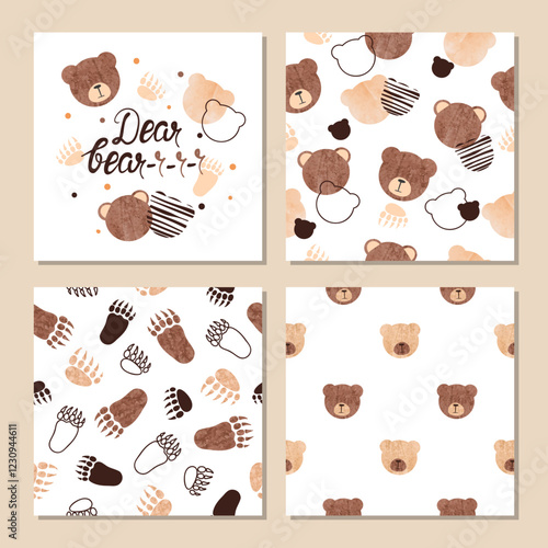 Teddy bear heads and paws v...